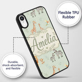 Cute Safari Animals Giraffe Lion Zebra Parrot Custom Name Protective Phone Case Mobile Cover Durable Everyday Smartphone Shock Resistant