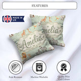 Custom Name Safari Animals Giraffe Lion Zebra Pattern Sage Green Square Filled Cushion Throw Pillow Sofa Bed Home Decor Zip Washable UK Made