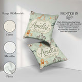 Custom Name Safari Animals Giraffe Lion Zebra Pattern Sage Green Square Filled Cushion Throw Pillow Sofa Bed Home Decor Zip Washable UK Made