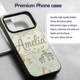 Cute Safari Animals Giraffe Lion Zebra Parrot Custom Name Protective Phone Case Mobile Cover Durable Everyday Smartphone Shock Resistant