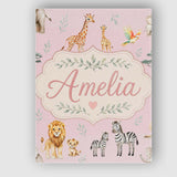 Personalised Name Cute Safari Animals Custom Modern Room Accent Creative Decorator Style Canvas Wall Art Print Decor Picture Ready to Hang