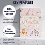 Personalised Name Cute Safari Animals Custom Modern Room Accent Creative Decorator Style Canvas Wall Art Print Decor Picture Ready to Hang