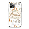 Cute Safari Animals Giraffe Lion Zebra Parrot Custom Name Protective Phone Case Mobile Cover Durable Everyday Smartphone Shock Resistant
