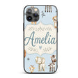 Cute Baby Safari Animals Elephant Giraffe Lion Custom Name Protective Phone Case Mobile Cover Durable Everyday Smartphone Shock Resistant