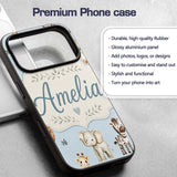 Cute Baby Safari Animals Elephant Giraffe Lion Custom Name Protective Phone Case Mobile Cover Durable Everyday Smartphone Shock Resistant