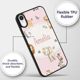 Cute Baby Safari Animals Giraffe Lion Elephant Custom Name Protective Phone Case Mobile Cover Durable Everyday Smartphone Shock Resistant
