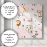 Personalised Name Cute Baby Safari Animals Custom  Unique Gift Idea Elegant Feature Canvas Wall Art Print Decor Picture Ready to Hang