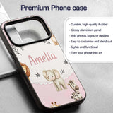 Cute Baby Safari Animals Giraffe Lion Elephant Custom Name Protective Phone Case Mobile Cover Durable Everyday Smartphone Shock Resistant