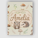 Personalised Name Cute Woodland Hedgehog Custom  Unique Gift Idea Elegant Feature Canvas Wall Art Print Decor Picture Ready to Hang