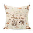 Custom Name Cute Woodland Hedgehog Leaves Seamless Pattern Light Square Filled Cushion Throw Pillow Sofa Bed Home Decor Zip Washable UK Made