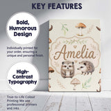 Personalised Name Cute Woodland Hedgehog Custom  Unique Gift Idea Elegant Feature Canvas Wall Art Print Decor Picture Ready to Hang