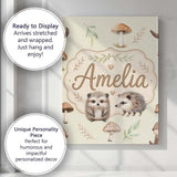 Personalised Name Cute Woodland Hedgehog Custom  Unique Gift Idea Elegant Feature Canvas Wall Art Print Decor Picture Ready to Hang
