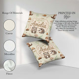 Custom Name Cute Woodland Hedgehog Leaves Seamless Pattern Light Square Filled Cushion Throw Pillow Sofa Bed Home Decor Zip Washable UK Made