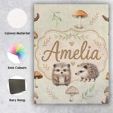 Personalised Name Cute Woodland Hedgehog Custom  Unique Gift Idea Elegant Feature Canvas Wall Art Print Decor Picture Ready to Hang