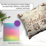 Custom Name Cute Woodland Hedgehog Leaves Seamless Pattern Light Square Filled Cushion Throw Pillow Sofa Bed Home Decor Zip Washable UK Made