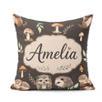 Custom Name Woodland Hedgehog Leaves Seamless Pattern Dark Brown Square Filled Cushion Throw Pillow Sofa Bed Home Decor Zip Washable UK Made
