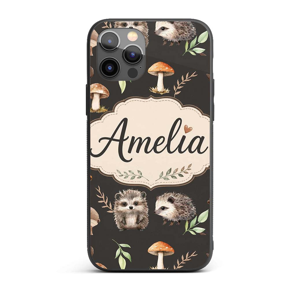 Cute Woodland Hedgehog Mushrooms Leaves Seamless Custom Name Protective Phone Case Mobile Cover Durable Everyday Smartphone Shock Resistant