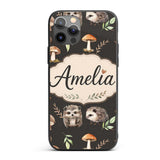 Cute Woodland Hedgehog Mushrooms Leaves Seamless Custom Name Protective Phone Case Mobile Cover Durable Everyday Smartphone Shock Resistant