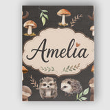 Personalised Name Cute Woodland Hedgehog Custom  Unique Gift Idea Elegant Feature Canvas Wall Art Print Decor Picture Ready to Hang