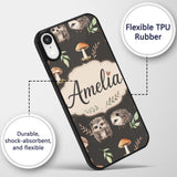 Cute Woodland Hedgehog Mushrooms Leaves Seamless Custom Name Protective Phone Case Mobile Cover Durable Everyday Smartphone Shock Resistant