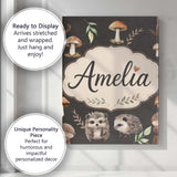 Personalised Name Cute Woodland Hedgehog Custom  Unique Gift Idea Elegant Feature Canvas Wall Art Print Decor Picture Ready to Hang