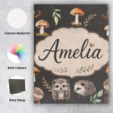 Personalised Name Cute Woodland Hedgehog Custom  Unique Gift Idea Elegant Feature Canvas Wall Art Print Decor Picture Ready to Hang