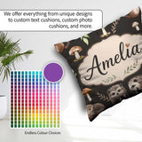Custom Name Woodland Hedgehog Leaves Seamless Pattern Dark Brown Square Filled Cushion Throw Pillow Sofa Bed Home Decor Zip Washable UK Made