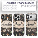 Cute Woodland Hedgehog Mushrooms Leaves Seamless Custom Name Protective Phone Case Mobile Cover Durable Everyday Smartphone Shock Resistant