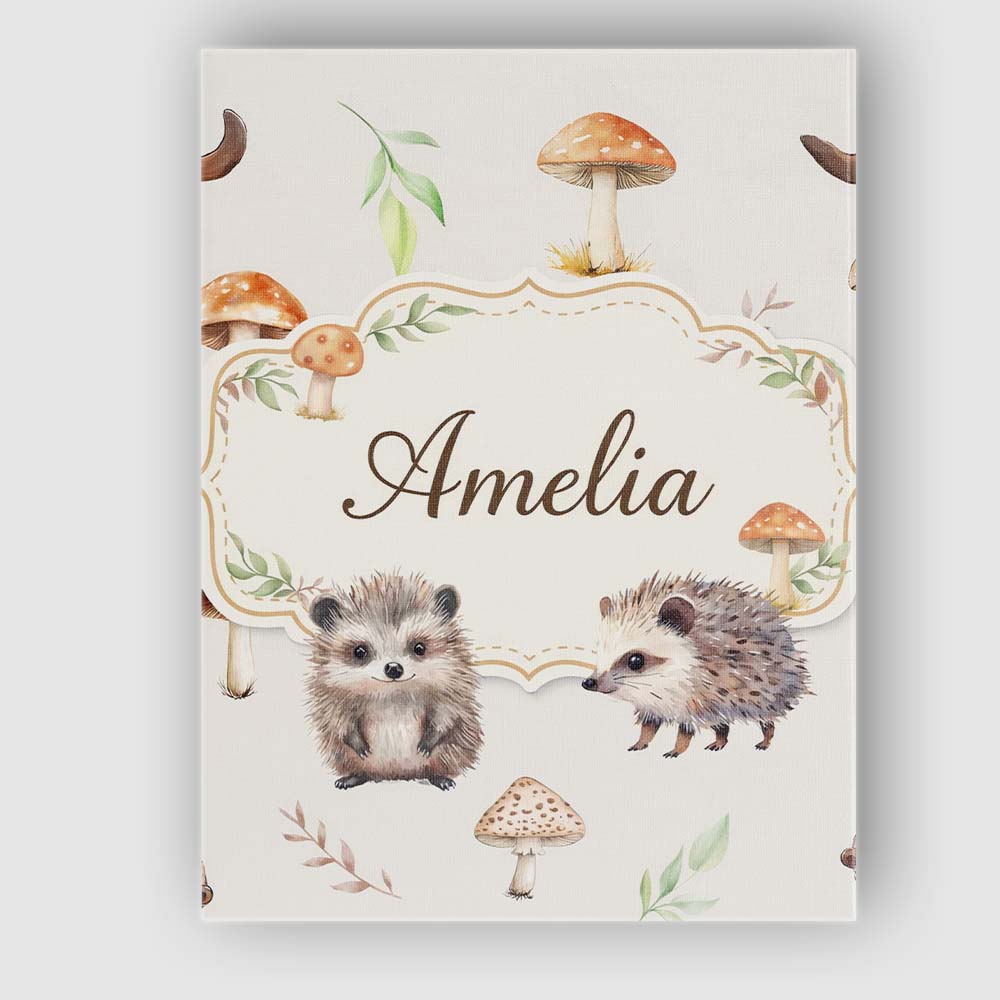 Personalised Name Cute Woodland Hedgehog Custom  Unique Gift Idea Elegant Feature Canvas Wall Art Print Decor Picture Ready to Hang