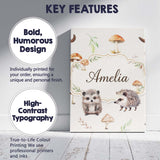 Personalised Name Cute Woodland Hedgehog Custom  Unique Gift Idea Elegant Feature Canvas Wall Art Print Decor Picture Ready to Hang