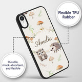 Cute Woodland Hedgehog Mushrooms Leaves Seamless Custom Name Protective Phone Case Mobile Cover Durable Everyday Smartphone Shock Resistant