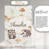 Cute Woodland Hedgehog Mushrooms Leaves Seamless Soft Grey  Personalised Custom Name Super Soft Fleece Blanket Bed Sofa Throw