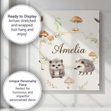 Personalised Name Cute Woodland Hedgehog Custom  Unique Gift Idea Elegant Feature Canvas Wall Art Print Decor Picture Ready to Hang