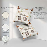Custom Name Cute Woodland Hedgehog Mushrooms Seamless Soft Grey Square Filled Cushion Throw Pillow Sofa Bed Home Decor Zip Washable UK Made