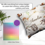 Custom Name Cute Woodland Hedgehog Mushrooms Seamless Soft Grey Square Filled Cushion Throw Pillow Sofa Bed Home Decor Zip Washable UK Made