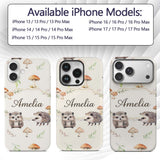 Cute Woodland Hedgehog Mushrooms Leaves Seamless Custom Name Protective Phone Case Mobile Cover Durable Everyday Smartphone Shock Resistant