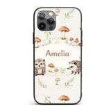 Cute Woodland Hedgehog Mushrooms Leaves Seamless Custom Name Protective Phone Case Mobile Cover Durable Everyday Smartphone Shock Resistant