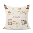 Custom Name Woodland Hedgehog Leaves Seamless Pattern Warm Beige Square Filled Cushion Throw Pillow Sofa Bed Home Decor Zip Washable UK Made
