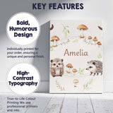 Personalised Name Cute Woodland Hedgehog Custom  Unique Gift Idea Elegant Feature Canvas Wall Art Print Decor Picture Ready to Hang