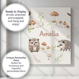 Personalised Name Cute Woodland Hedgehog Custom  Unique Gift Idea Elegant Feature Canvas Wall Art Print Decor Picture Ready to Hang