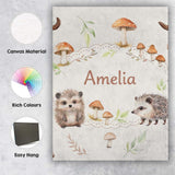 Personalised Name Cute Woodland Hedgehog Custom  Unique Gift Idea Elegant Feature Canvas Wall Art Print Decor Picture Ready to Hang