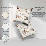 Custom Name Woodland Hedgehog Leaves Seamless Pattern Warm Beige Square Filled Cushion Throw Pillow Sofa Bed Home Decor Zip Washable UK Made