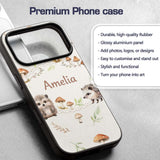 Cute Woodland Hedgehog Mushrooms Leaves Seamless Custom Name Protective Phone Case Mobile Cover Durable Everyday Smartphone Shock Resistant