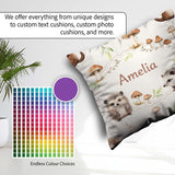 Custom Name Woodland Hedgehog Leaves Seamless Pattern Warm Beige Square Filled Cushion Throw Pillow Sofa Bed Home Decor Zip Washable UK Made