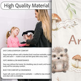Cute Woodland Hedgehog Mushrooms Leaves Seamless Pattern Warm Beige  Personalised Custom Name Super Soft Fleece Blanket Bed Sofa Throw