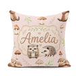 Custom Name Woodland Hedgehog Leaves Seamless Pattern Sage Green Square Filled Cushion Throw Pillow Sofa Bed Home Decor Zip Washable UK Made