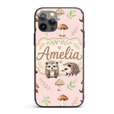 Cute Woodland Hedgehog Mushrooms Leaves Seamless Custom Name Protective Phone Case Mobile Cover Durable Everyday Smartphone Shock Resistant