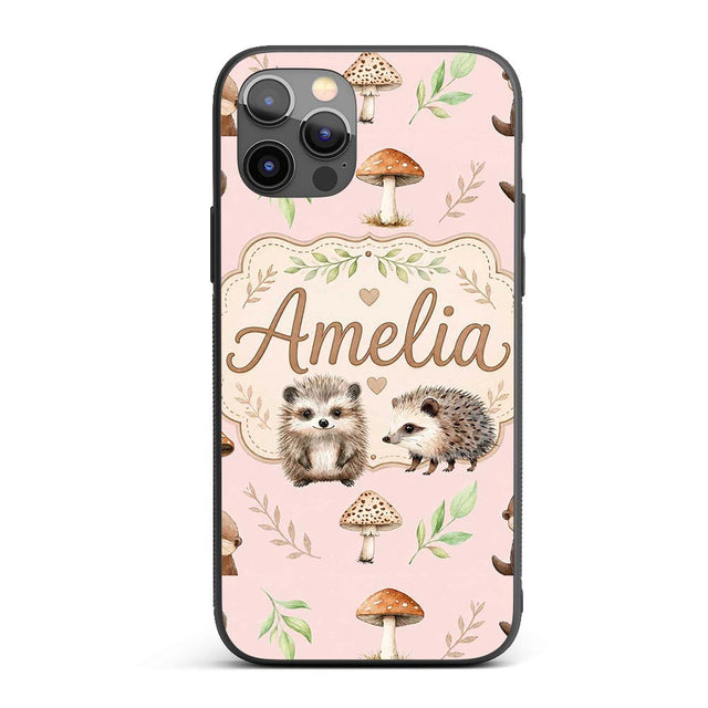 Cute Woodland Hedgehog Mushrooms Leaves Seamless Custom Name Protective Phone Case Mobile Cover Durable Everyday Smartphone Shock Resistant
