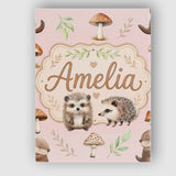 Personalised Name Cute Woodland Hedgehog Custom  Unique Gift Idea Elegant Feature Canvas Wall Art Print Decor Picture Ready to Hang