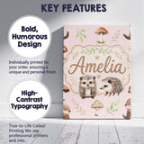 Personalised Name Cute Woodland Hedgehog Custom  Unique Gift Idea Elegant Feature Canvas Wall Art Print Decor Picture Ready to Hang